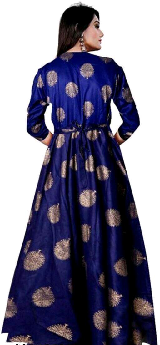 Gold print Anarkali Mor pank Single kurti