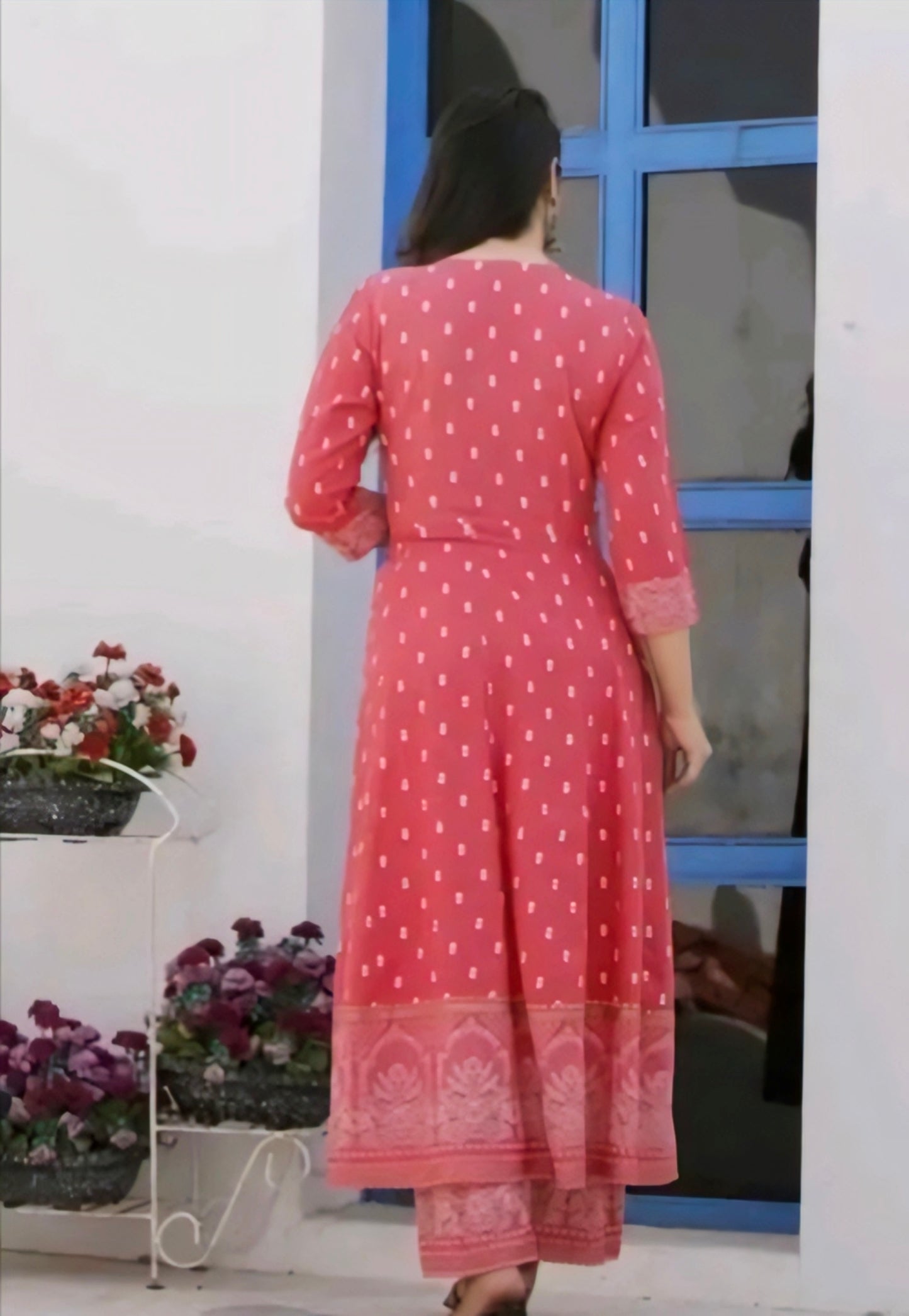 Pink embroidery anarkali kurta set