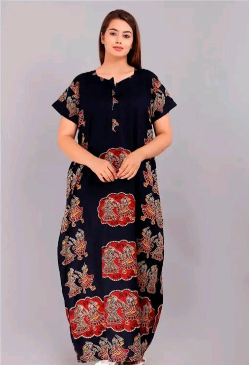 Soft Cotton Zipper Night Maxi Gown for Women