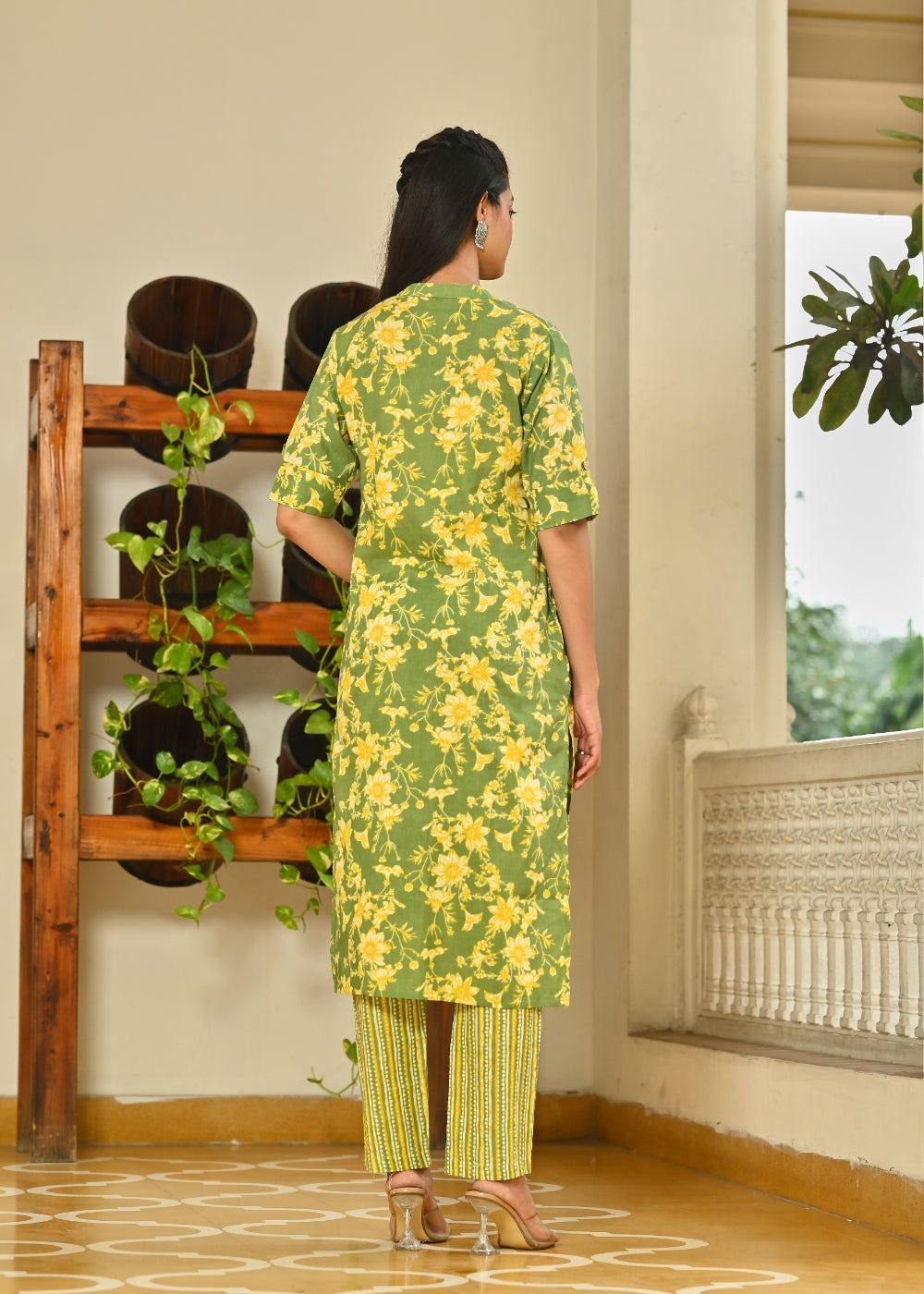 Green Floral Cotton Kurta Set