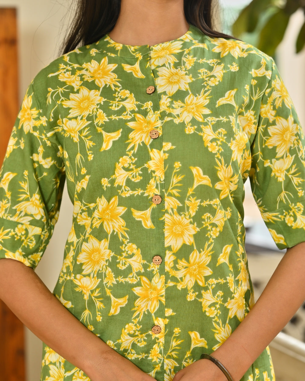 Green Floral Cotton Kurta Set