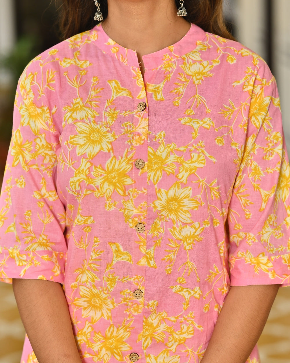 Pink Floral Printed Cotton Kurta Set