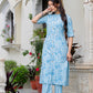 Light Blue Floral Cotton Kurta Set