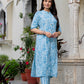 Light Blue Floral Cotton Kurta Set