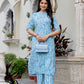 Light Blue Floral Cotton Kurta Set