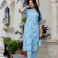 Light Blue Floral Cotton Kurta Set