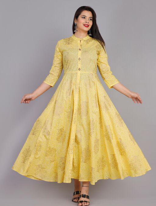 Yellow coler Anarkali kurti