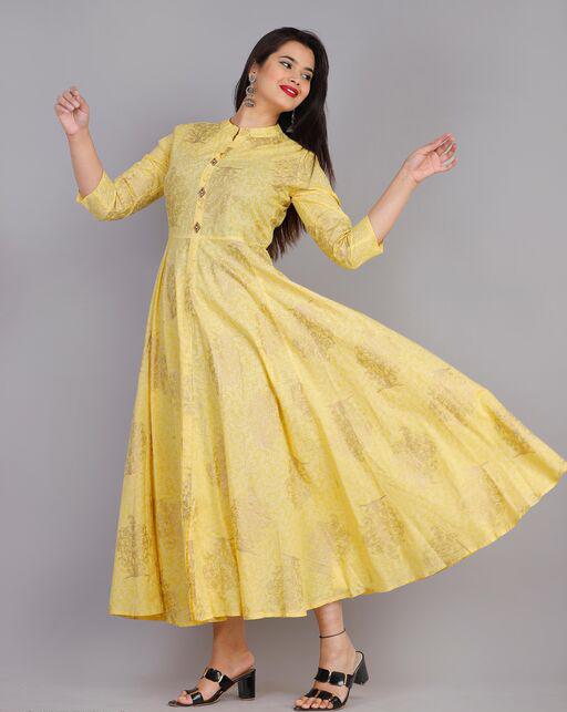 Yellow coler Anarkali kurti