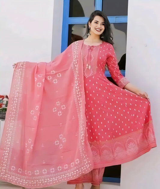 Pink embroidery anarkali kurta set