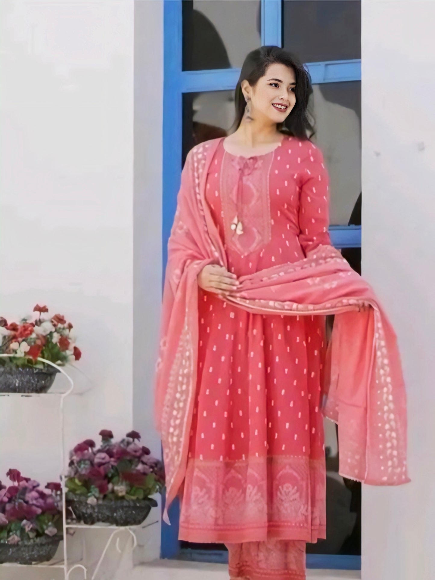 Pink embroidery anarkali kurta set