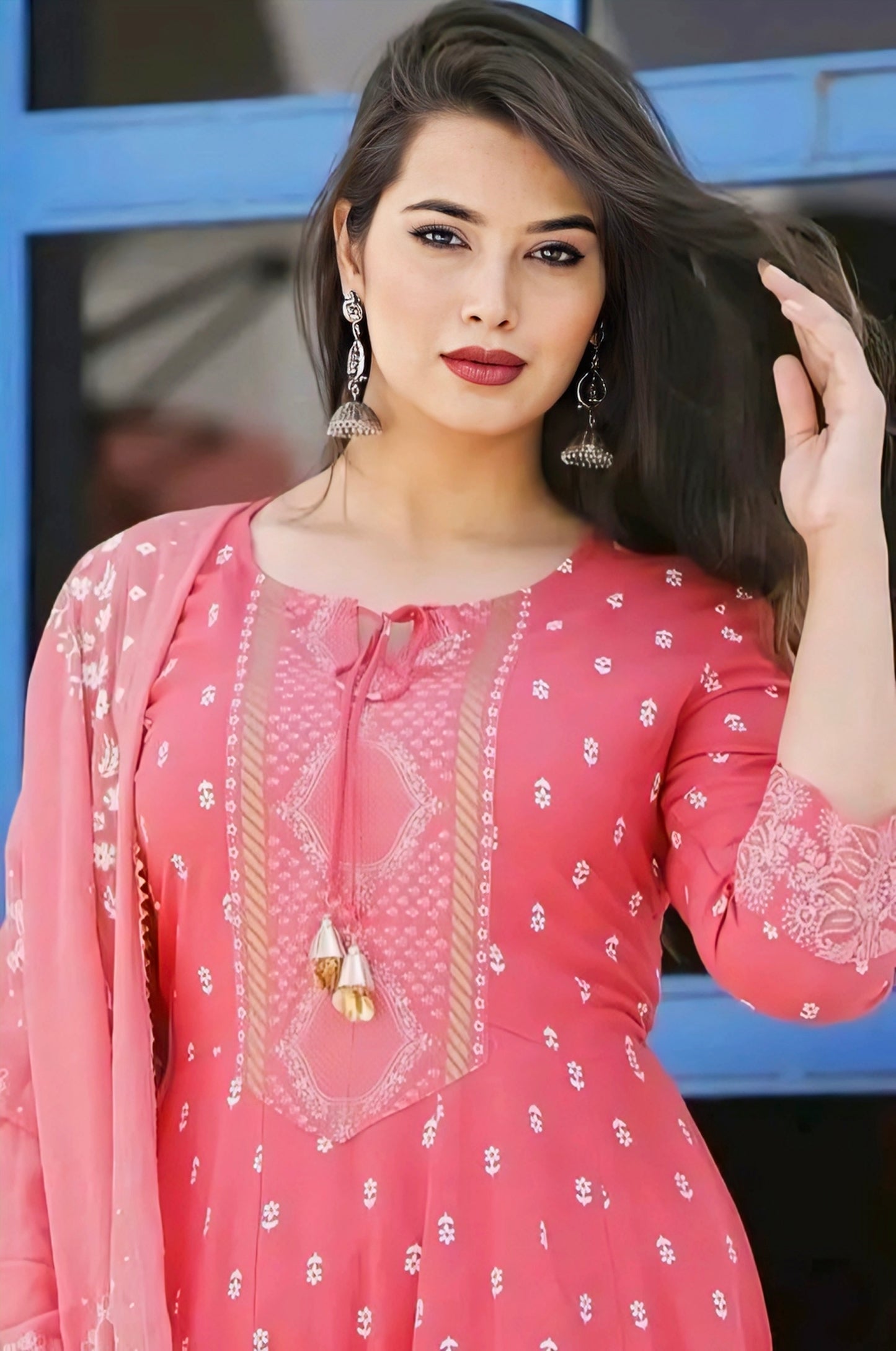 Pink embroidery anarkali kurta set