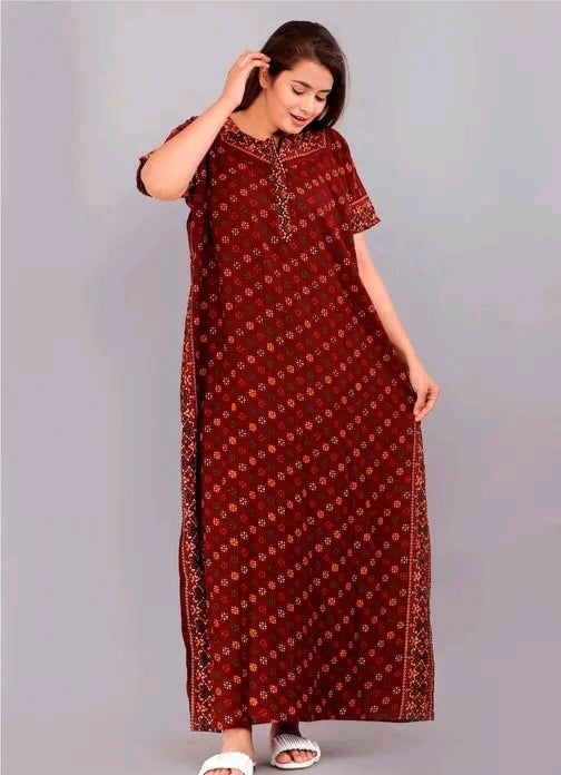 Soft Cotton Zipper Night Maxi Gown for Women