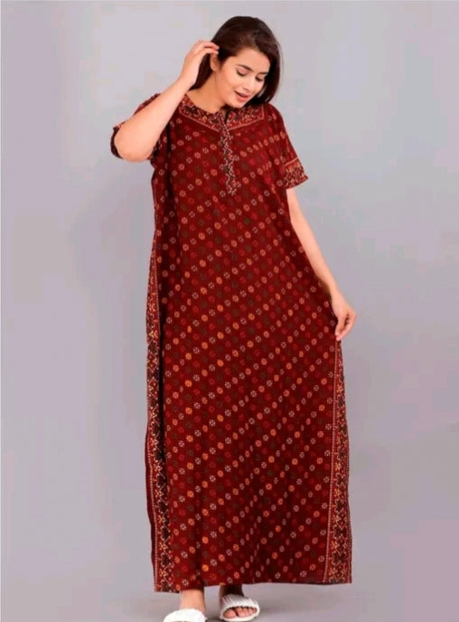 Soft Cotton Zipper Night Maxi Gown for Women