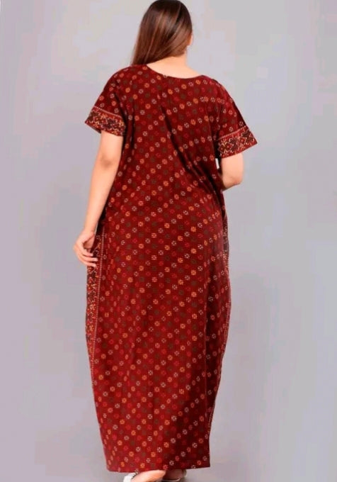 Soft Cotton Zipper Night Maxi Gown for Women