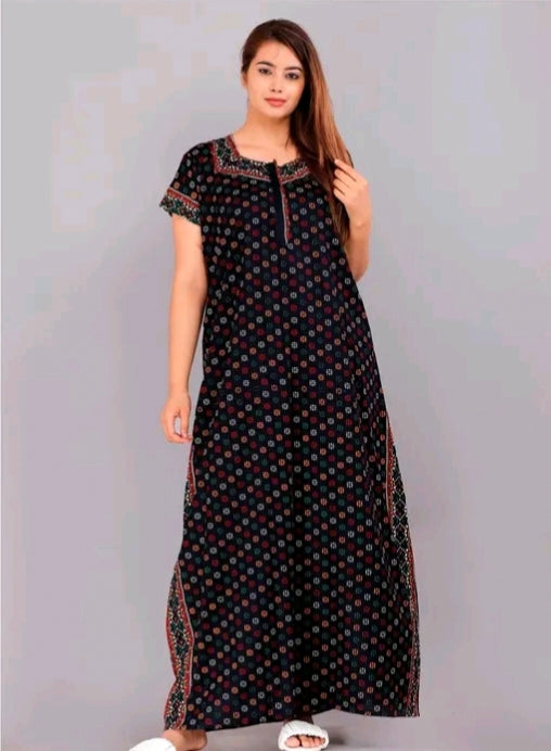 Soft Cotton Zipper Night Maxi Gown for Women