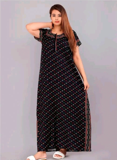 Soft Cotton Zipper Night Maxi Gown for Women