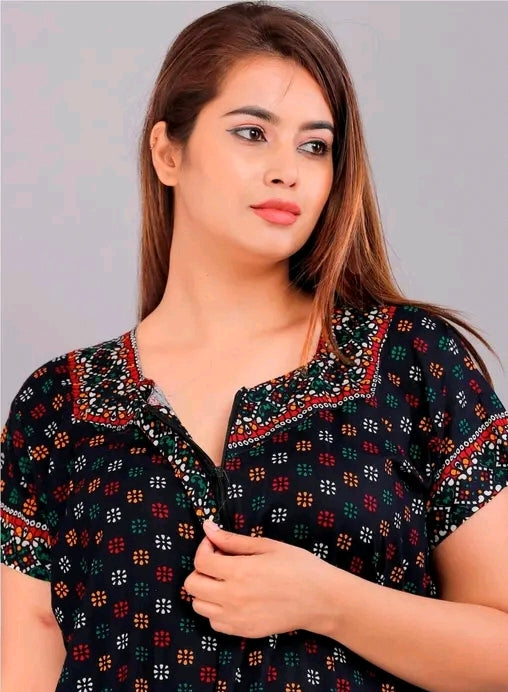 Soft Cotton Zipper Night Maxi Gown for Women