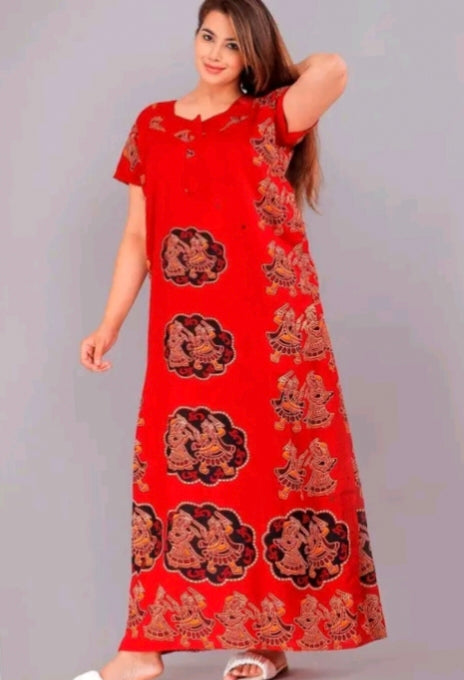 Soft Cotton Zipper Night Maxi Gown for Women