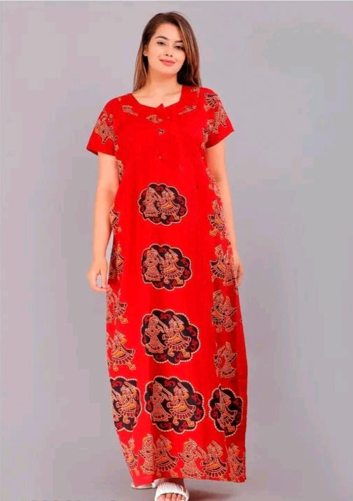 Soft Cotton Zipper Night Maxi Gown for Women