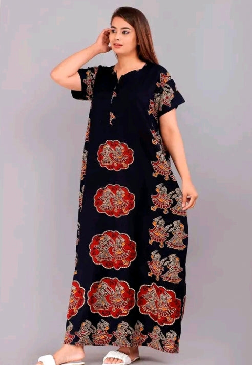 Soft Cotton Zipper Night Maxi Gown for Women