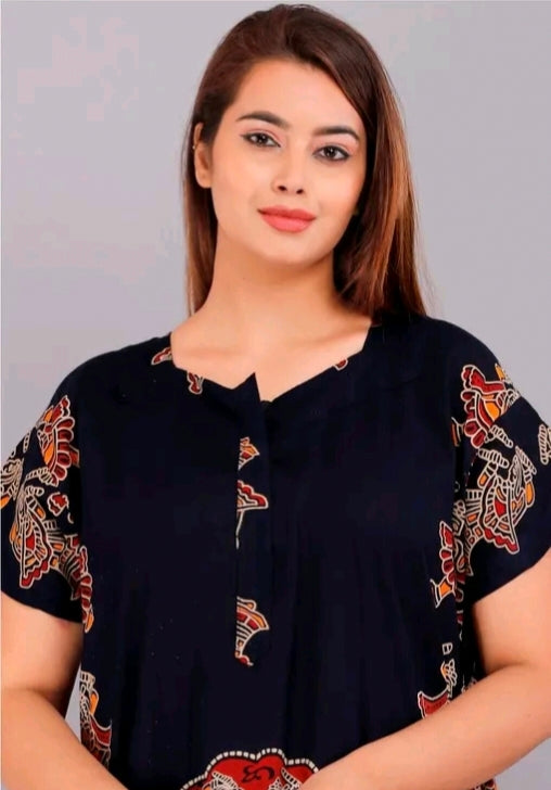 Soft Cotton Zipper Night Maxi Gown for Women