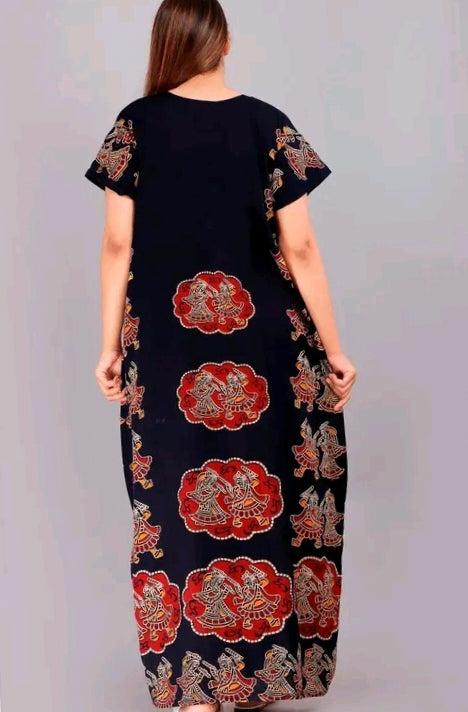 Soft Cotton Zipper Night Maxi Gown for Women