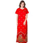 Red Printed Cotton Zipper Maxi Gown for Women