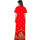 Red Printed Cotton Zipper Maxi Gown for Women