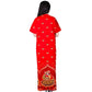 Red Printed Cotton Zipper Maxi Gown for Women