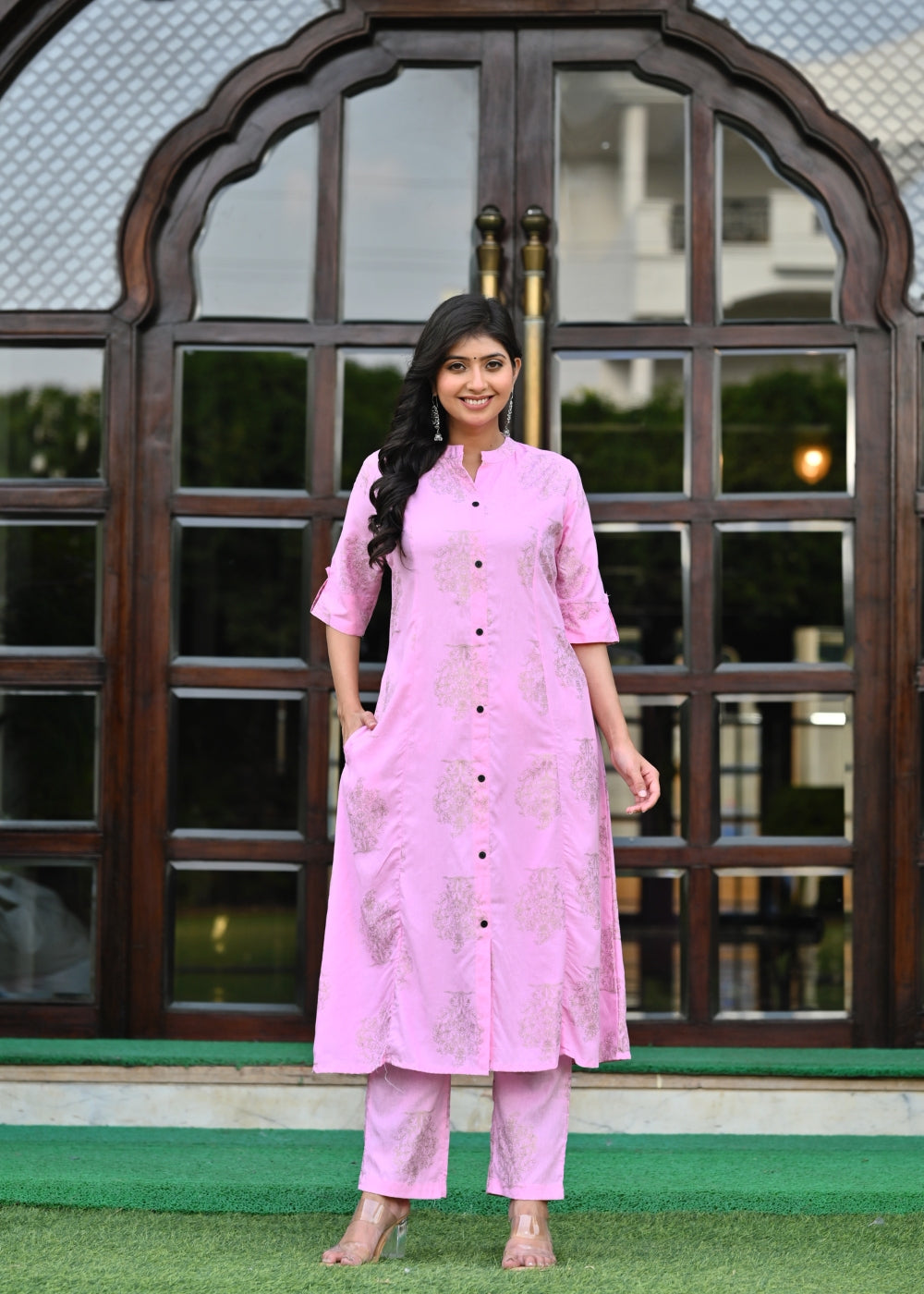 Light Pink Rayon Kurta Set with Pants