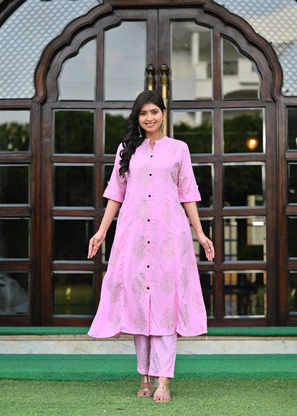 Light Pink Rayon Kurta Set with Pants