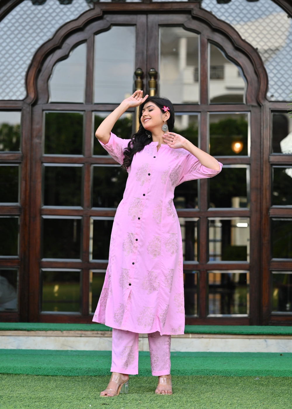 Light Pink Rayon Kurta Set with Pants