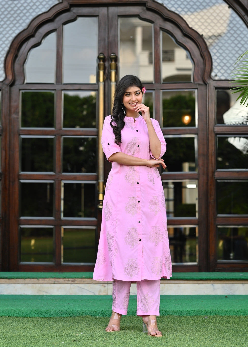 Light Pink Rayon Kurta Set with Pants