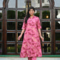 Pink Rayon Kurta Set with Gold Leaf Print & Solid Pants