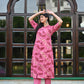 Pink Rayon Kurta Set with Gold Leaf Print & Solid Pants