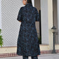 Black & Blue Printed Rayon Kurta Set with Pants