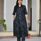 Black & Blue Printed Rayon Kurta Set with Pants