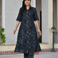 Black & Blue Printed Rayon Kurta Set with Pants