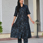 Black & Blue Printed Rayon Kurta Set with Pants