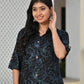 Black & Blue Printed Rayon Kurta Set with Pants