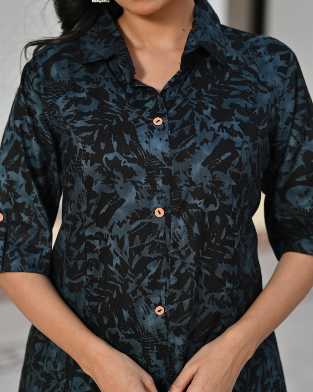 Black & Blue Printed Rayon Kurta Set with Pants