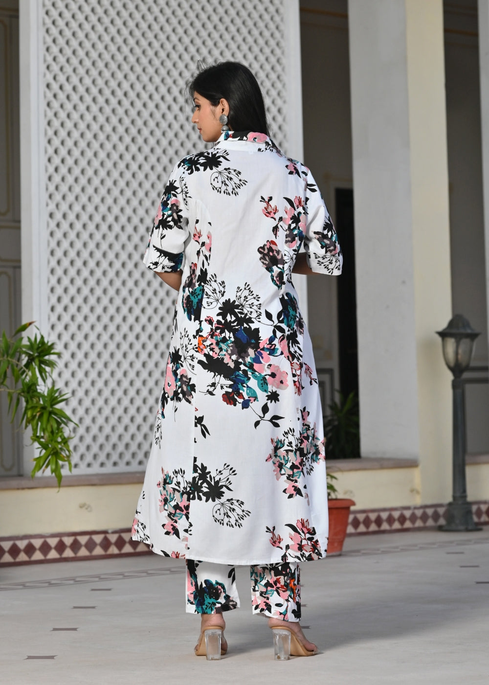 White Multicolor Floral Rayon Kurta Set with Pants