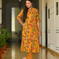 Mustard Floral Cotton Kurta Set