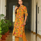 Mustard Floral Cotton Kurta Set