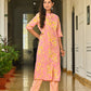 Pink Floral Printed Cotton Kurta Set