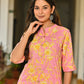 Pink Floral Printed Cotton Kurta Set